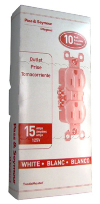 Pass & Seymour TradeMaster Series 3232WCP8 Duplex Receptacle, Nylon/Thermoplastic, White, 2-Pole, 15 A, 125 V