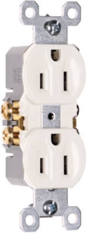 Pass & Seymour 3232WTU Duplex Receptacle, Thermoplastic, White, 2-Pole, 15 A, 125 V, Side Wiring, NEMA: 5-15R