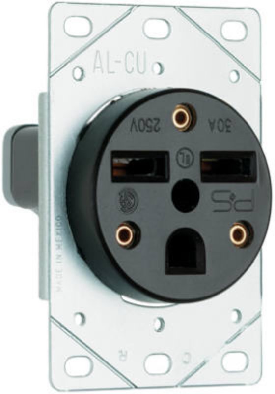 Legrand 3801CC6 Straight Blade Power Outlet Receptacle, 2 -Pole, 250 V, 30 A, NEMA: NEMA 6-30, Black