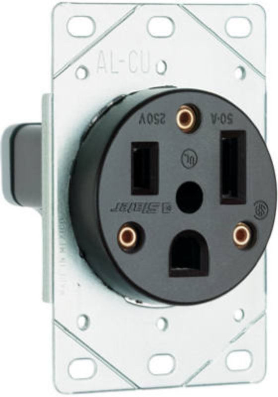 Pass & Seymour 3804 Power Outlet, Flush Mounting, 2 -Pole, 250 VAC, 50 A, NEMA: NEMA 6-50R, Black