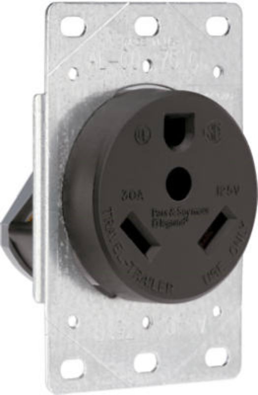 Legrand 3830CC6 Power Outlet, 2 -Pole, 125 VAC, 30 A, Black