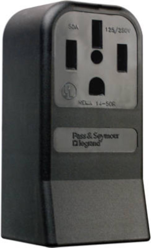 Legrand 3854CC6 Straight Blade Power Outlet Receptacle, 3 -Pole, 125/250 V, 50 A, NEMA: NEMA 14-50, Black