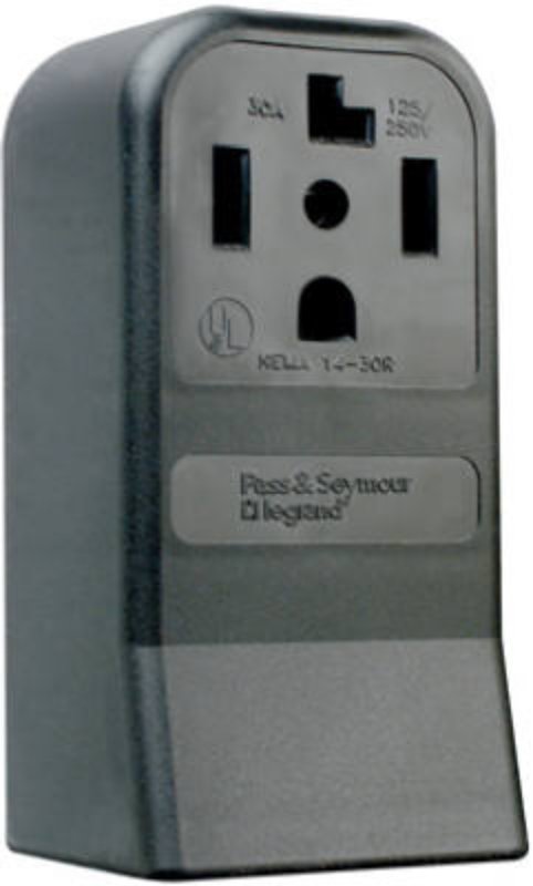 Pass & Seymour 3884CC6 Straight Blade Power Outlet Receptacle, Surface Mounting, 3 -Pole, 125/250 V, 30 A, Black