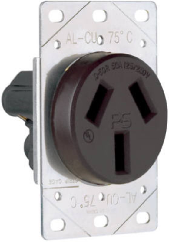Pass & Seymour 3890CC6 Straight Blade Power Outlet Receptacle, Flush Mounting, 3 -Pole, 125/250 V, 50 A, Black