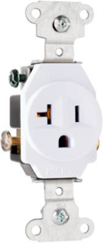 Legrand 5351WCC8 Heavy-Duty Single Receptacle, 2 -Pole, 125 VAC, 20 A, Side Wiring, NEMA: NEMA 5-20R, White