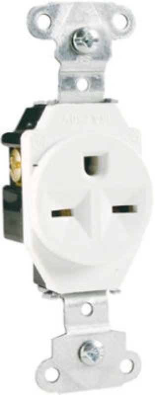 Legrand 5651WCC8 Heavy-Duty Single Receptacle, 2 -Pole, 250 VAC, 15 A, Side Wiring, NEMA: NEMA 6-15R, White