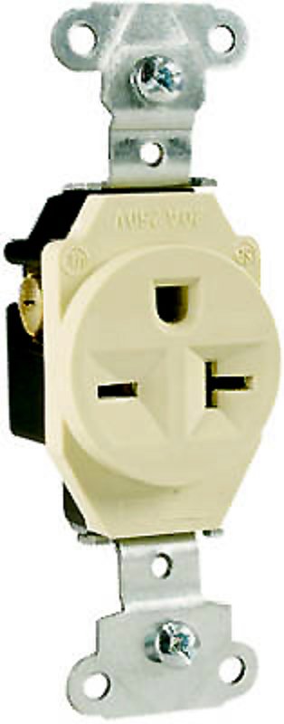 Legrand 5851ICC8 Heavy-Duty Single Receptacle, 2 -Pole, 250 VAC, 20 A, Side Wiring, NEMA: NEMA 6-20R, Ivory