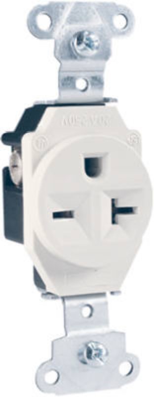 Legrand 5851WCC8 Heavy-Duty Single Receptacle, 2 -Pole, 250 VAC, 20 A, Side Wiring, NEMA: NEMA 6-20R, White