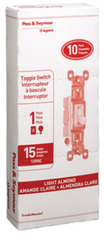 Legrand 660LAGCP8 Toggle Switch, 15 A, 120 VAC, Side Wire Terminal, Thermoplastic Housing Material