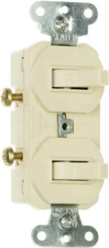 Legrand 690IGCC6 Double Combination Switch, 15 A, 120/277 VAC, Side Wire Terminal, Ivory