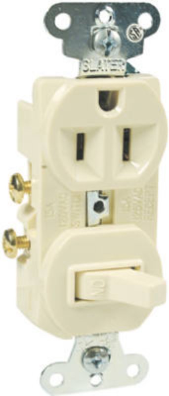 Legrand 691ICC6 Combination Switch/Receptacle, 1 -Pole, 15 A, 120/125 V, NEMA: NEMA 5-15R, Ivory