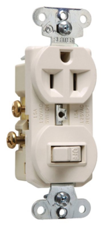 Legrand 691LACC6 Combination Switch/Receptacle, 1 -Pole, 15 A, 120/125 V, NEMA: NEMA 5-15R, Light Almond