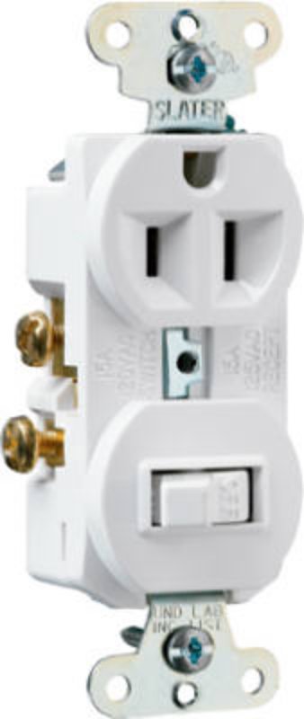 Legrand 691WCC6 Combination Switch/Receptacle, 1 -Pole, 15 A, 120/125 V, NEMA: NEMA 5-15R, White