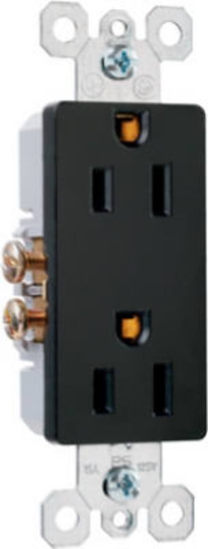 Pass & Seymour radiant Series 885BKCC12 Duplex Receptacle, Thermoplastic, Black, 2-Pole, 15 A, 125 V, Push, Side Wiring