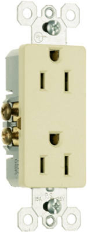 Pass & Seymour radiant Series 885ICC21 Duplex Receptacle, Thermoplastic, Ivory, 2-Pole, 3-Wire, 125 V, Push, Side Wiring