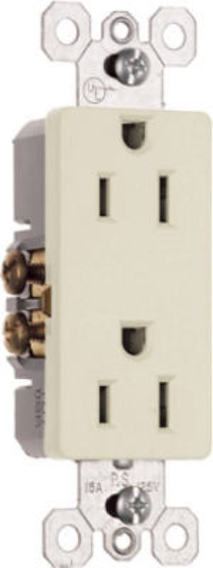 Pass & Seymour radiant Series 885LACC14 Duplex Receptacle, Thermoplastic, Light Almond, 2-Pole, 15 A, 3-Wire