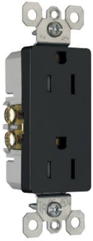 Pass & Seymour radiant Series 885TRBKCC8 Duplex Receptacle, Thermoplastic, Black, 2-Pole, 15 A, 125 V, NEMA: 5-15R