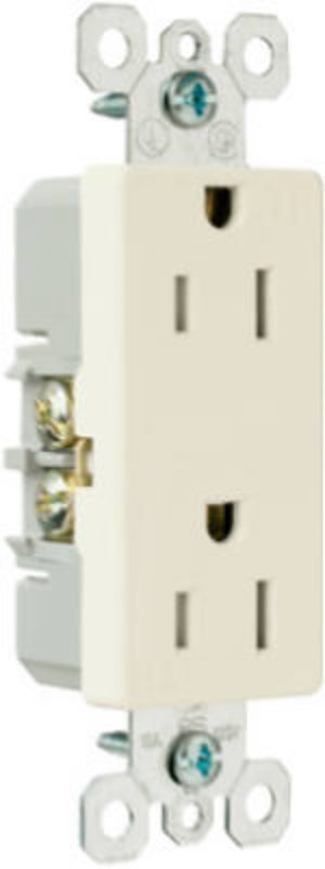 Pass & Seymour radiant Series 885TRLACC8 Duplex Receptacle, Thermoplastic, Light Almond, 2-Pole, 3-Wire, 125 V