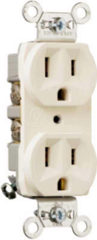 Pass & Seymour CRB5262LA Duplex Receptacle, Nylon/Thermoplastic, Light Almond, 2-Pole, 15 A, 125 V, Back, Side Wiring