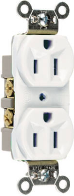 Pass & Seymour CRB5262WCC12 Duplex Receptacle, Brass/Nylon/PVC/Steel, White, 2-Pole, 15 A, 125 V, 3-Wire