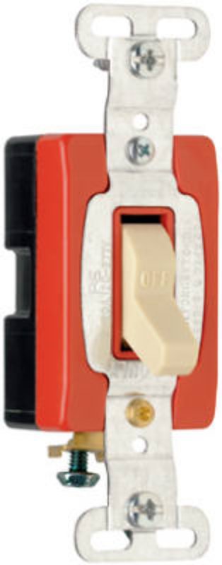 Pass & Seymour CSB20AC1ICC8 Series Switch, 1-Poles, Ivory/Red, 20 A, 120/277 VAC, Back Wire, Side Wire Terminal