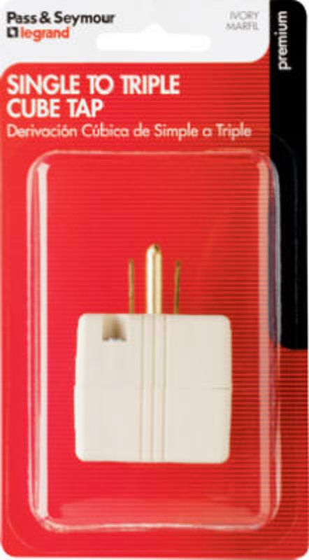 Legrand 1482IBPCC5 Triple Adapter, 15 A, 125 V, NEMA: NEMA 5-15R, Ivory
