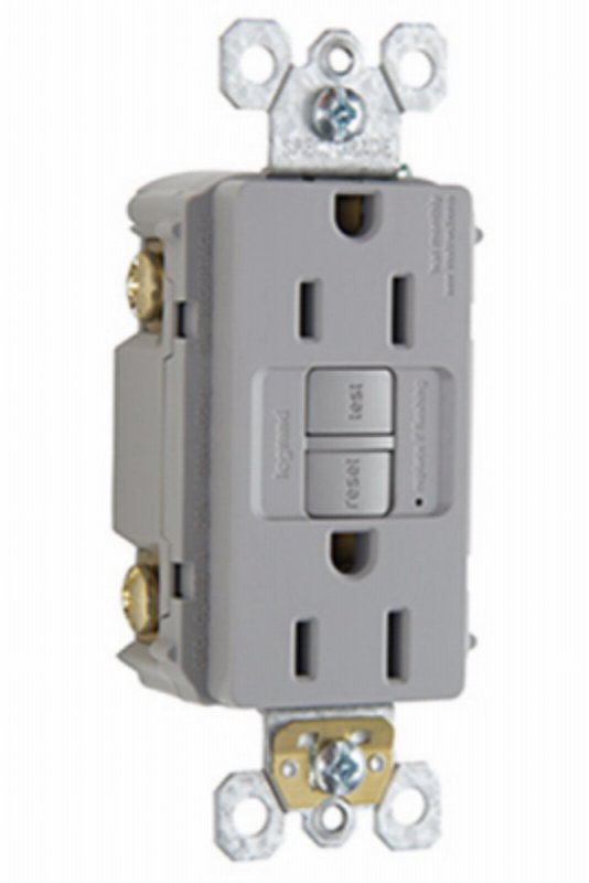 Legrand radiant 1597GRYCCD12 GFCI Duplex Receptacle, 125 V, 15 A, NEMA: NEMA 5-15R, Gray