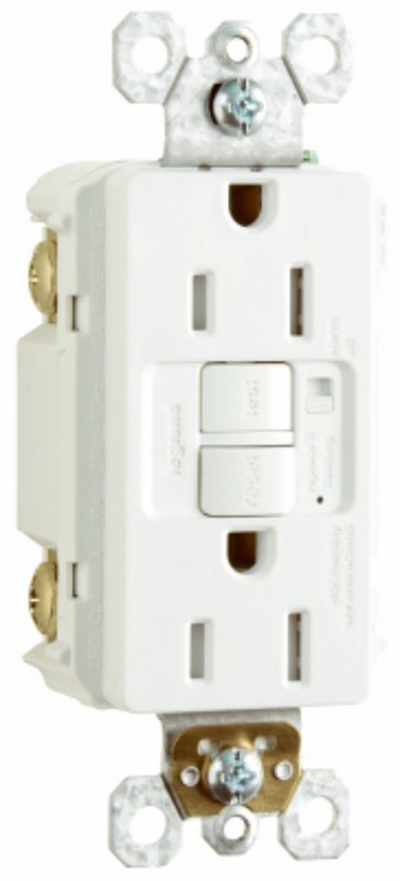 Pass & Seymour radiant Series 1597TRAWCCD4 GFCI Duplex Receptacle, Nylon, White, 2-Pole, 15 A, 125 VAC, NEMA: 5-15R