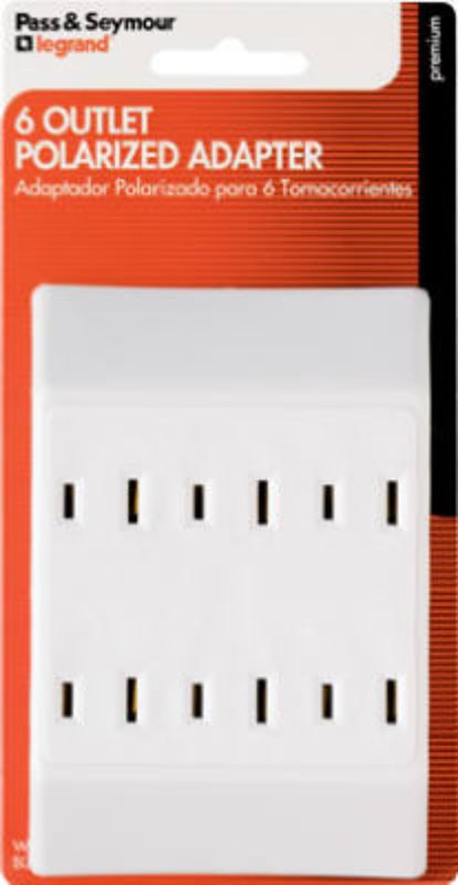 Legrand 1746WCCC4 Plug Adapter, 2 -Pole, 15 A, 125 V, 6 -Outlet, NEMA: NEMA 5-15, White
