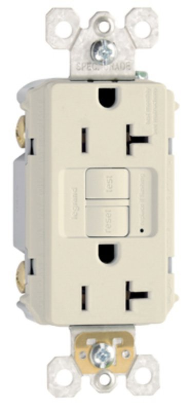 Pass & Seymour radiant Series 2097LACCD12 GFCI Duplex Receptacle, Nylon, Light Almond, 2-Pole, 20 A, 125 VAC