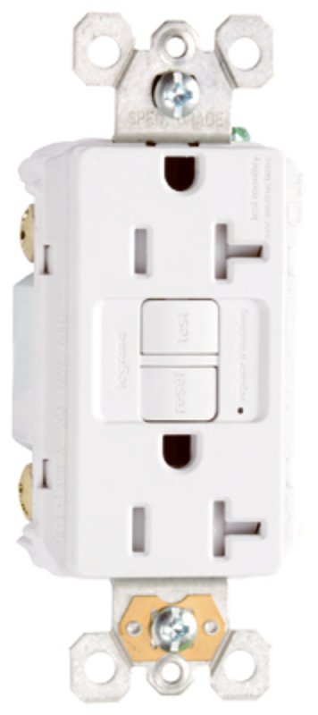 Pass & Seymour radiant Series 2097TRWCCD12 GFCI Duplex Receptacle, Nylon, White, 2-Pole, 20 A, 125 VAC, NEMA: 5-20R