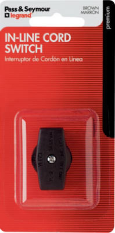 Legrand 410BPCC5 In-Line Cord Switch, 6/3 A, 125/250 V, Brown