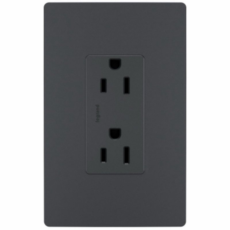 Legrand radiant 885TRGCC12 Duplex Outlet, 2 -Pole, 15 A, 125 V, Back, Side Wiring, NEMA: 5-15R, Graphite