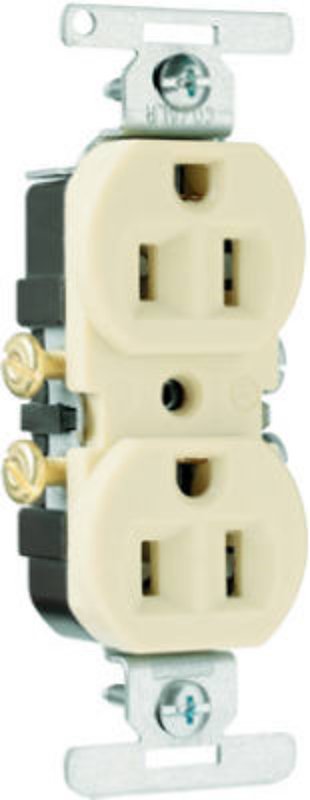 Pass & Seymour TradeMaster Series 3232ICACC20 Duplex Receptacle, Thermoplastic, Ivory, 2-Pole, 15 A, 3-Wire
