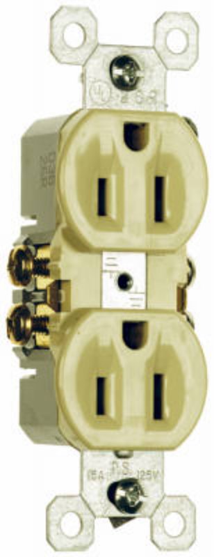 Legrand TradeMaster 3232IU Duplex Receptacle, 2 -Pole, 15 A, 125 VAC, Ivory