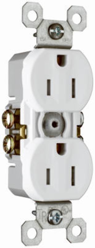 Pass & Seymour TradeMaster Series 3232TRWCP8 Duplex Receptacle, Thermoplastic, White, 2-Pole, 15 A, 125 V, NEMA: 5-15R