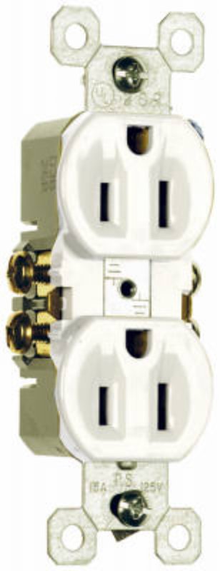 Legrand TradeMaster 3232WU Duplex Receptacle, 2 -Pole, 15 A, 125 VAC, White