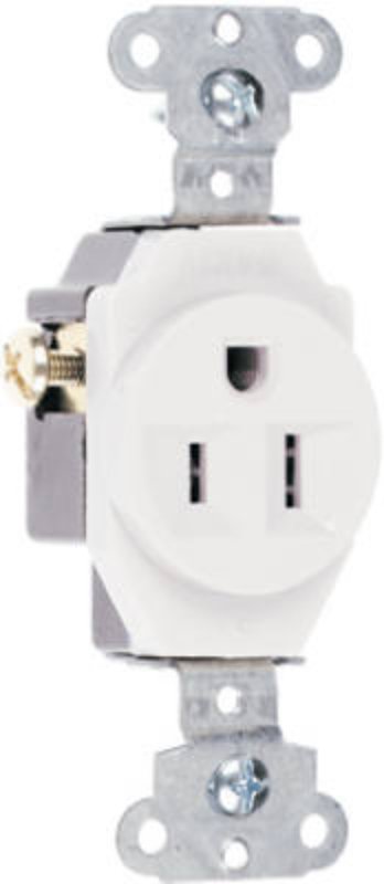 Pass & Seymour 5251WCC8 Single Receptacle, Wall Mounting, 2 -Pole, 125 VAC, 15 A, Back and Side Wiring, White