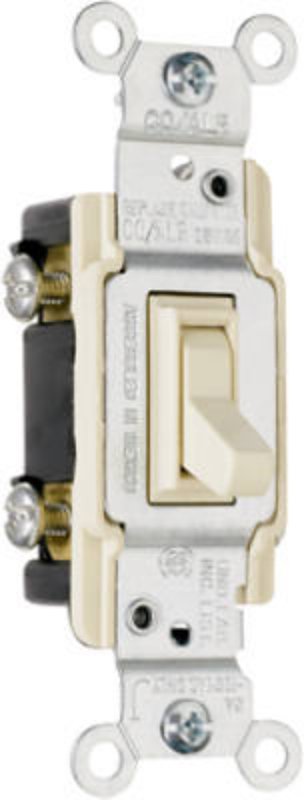 Pass & Seymour 663IGCACC10 TradeMaster Series Toggle Switch, Ivory, 15 A, 120 VAC, Back Wire, Side Wire Terminal