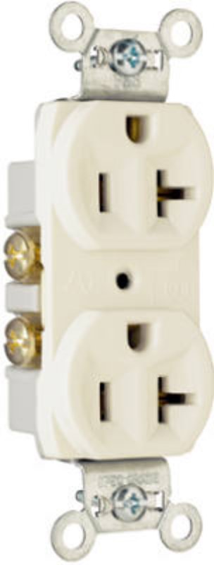 Legrand CR20LA Duplex Receptacle, 2 -Pole, 20 A, 125 V, Side Wiring, NEMA: 5-20R, Light Almond