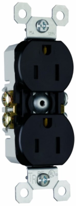 Legrand TradeMaster 3232TRBK Duplex Receptacle, 2 -Pole, 15 A, 125 V, Push, Side Wiring, NEMA: 5-15R, Black