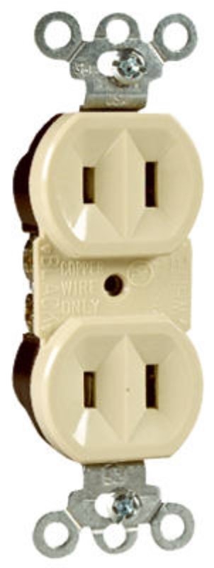 Legrand 4025ICC20 Duplex Outlet, 2 -Pole, 15 A, 125 V, Side Wiring, NEMA: 5-15R, Ivory