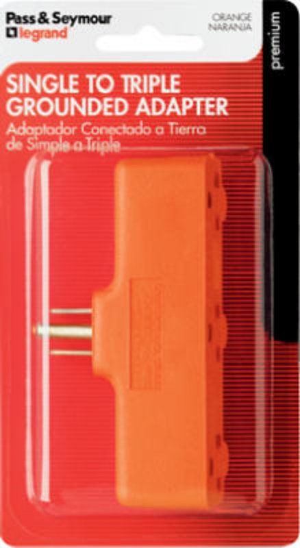 Legrand 699BPCC5 Triple Outlet Tap Grounding Adapter, 15 A, 3 -Outlet, NEMA: NEMA 5-15, Orange