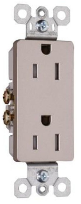 Pass & Seymour radiant Series 885TRNICC12 Duplex Receptacle, Thermoplastic, Nickel, 2-Pole, 15 A, 125 V, NEMA: 5-15R
