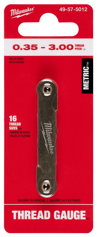 Milwaukee 49-57-5012 Metric Thread Pitch Gauge, 16-Leaf, 0.35 to 3 mm TPI/Pitch, Metal