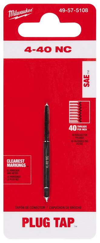 Milwaukee 49-57-5108 Straight Flute Plug Tap, #4-40 Thread, Coarse Thread, HCS