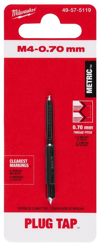 Milwaukee 49-57-5119 Straight Flute Plug Tap, M4x0.7 Thread, HCS