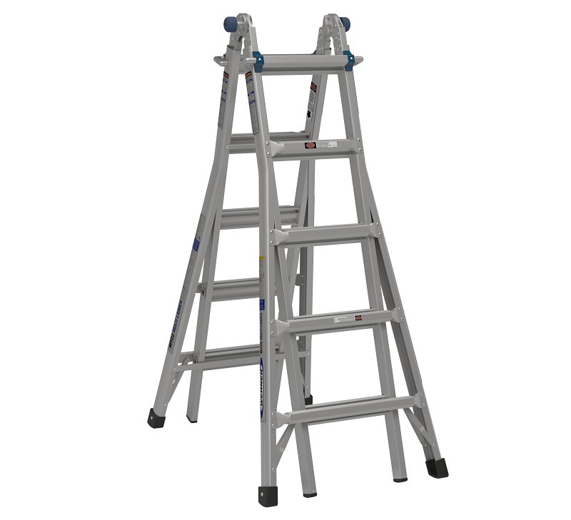 Werner MT1AA-22 Multi-Position Ladder, 22 ft Max Reach H, 20-Step, 375 lb, Type IAA Duty Rating, 1 in D Step, Metal