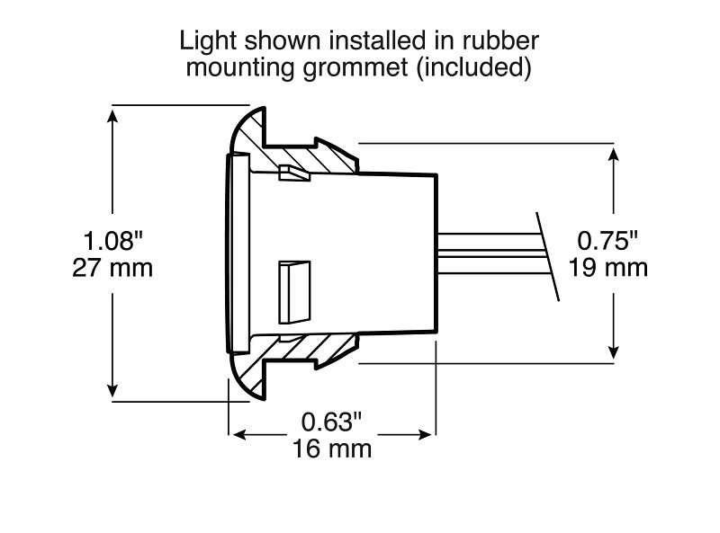 PM V171A Side Marker/Clearance Light, Round, 1.06 in W, 0.51 in H, 9 to 16 V, LED Lamp, Amber Lens, Grommet
