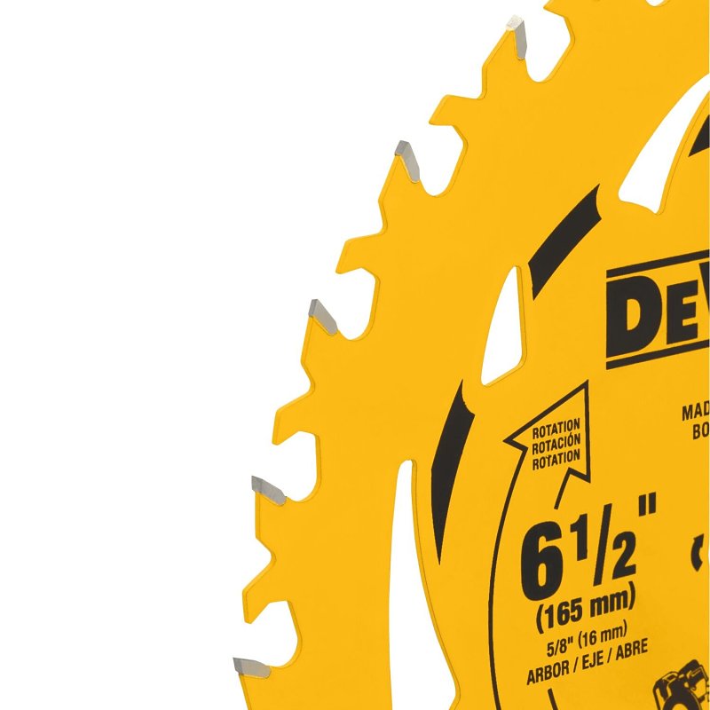 DEWALT DWA161224 Circular Saw Blade, 5/8 in Arbor, 6-1/2 in Dia, 24-Teeth, Tungsten Carbide Cutting Edge